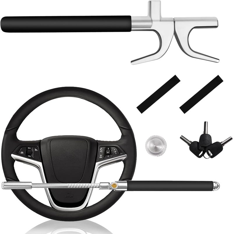 Dachenus Steering Wheel Lock,Universal Retractable Car Steering Wheel Lock,Vehicle with Adjustable Anti-Theft Protection with Bonus Safety Hammer - Suitable All Cars, Fathers Day Gifits.(Black) - Image 1